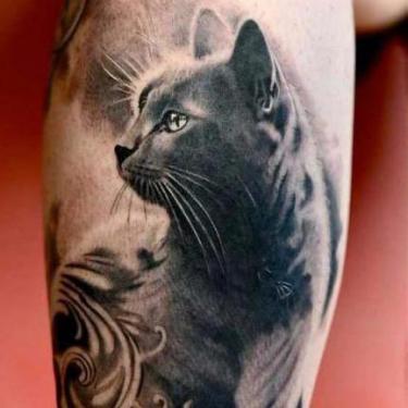 Black and Grey Cat Tattoo