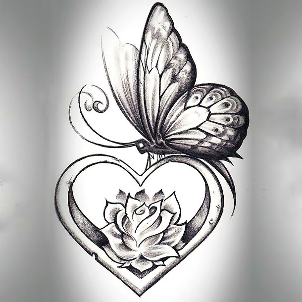 Butterfly With Heart Tattoo Design