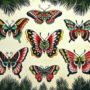 Cool Traditional Butterflies Tattoo