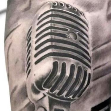 Black and Gray Microphone Tattoo
