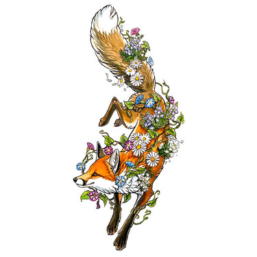 Spring Fox Flowers Tattoo
