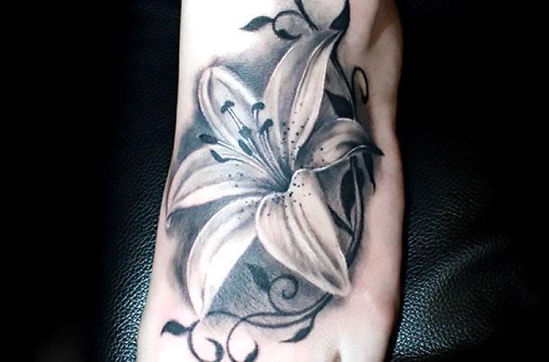 Black and Gray Water Lily Tattoo Idea