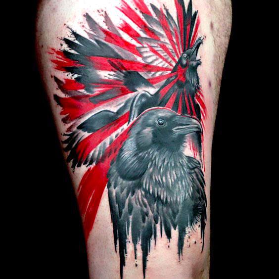 Black and Red Ravens Tattoo Idea