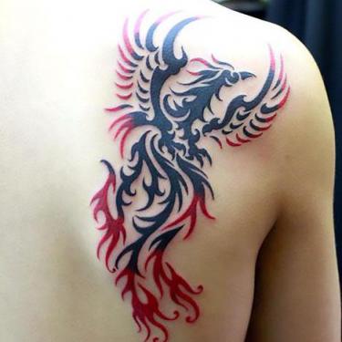 Black and Red Tribal Phoenix Tattoo