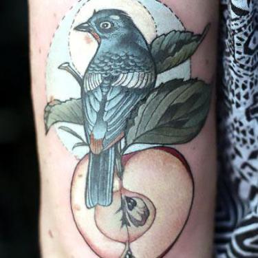 Blackbird on Apple Tattoo