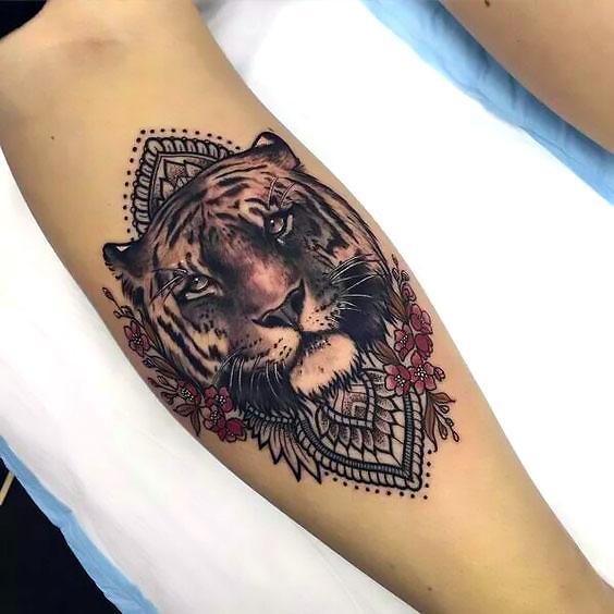 Beautiful Girly Tiger Mandala Tattoo Idea