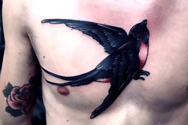 Blackbird on Chest for Men Tattoo Idea