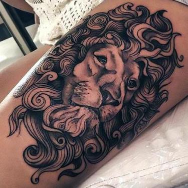 Beautiful Lion Thigh Tattoo