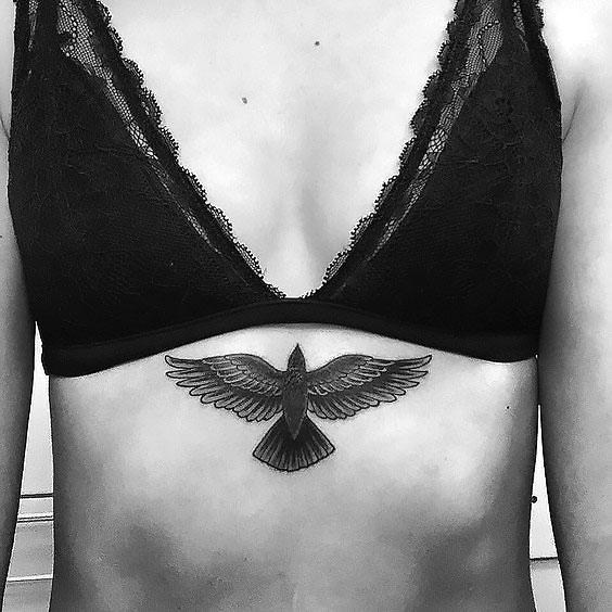 Blackbird Tattoo Under Breast Tattoo Idea