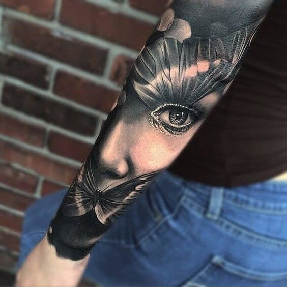 Attractive Sleeve Woman’s Portrait Tattoo Idea