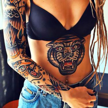 Beautiful Traditional Tiger Head Tattoo