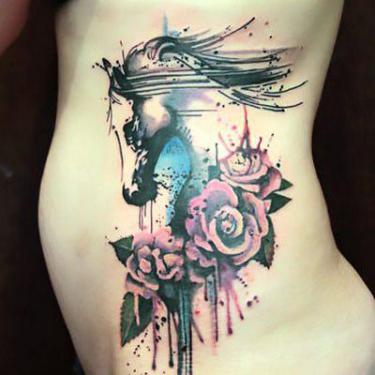 Beautiful Watercolor Horse and Roses Tattoo