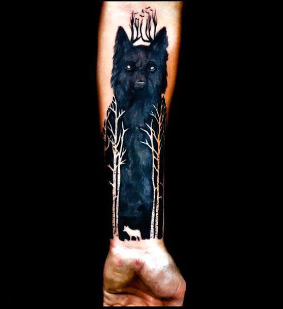 Best Black Wolf on Arm Tattoo Idea