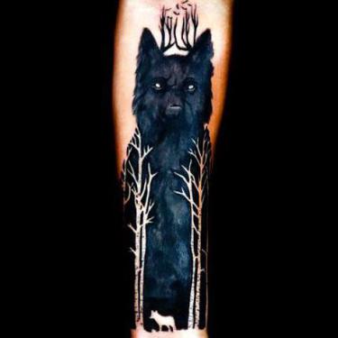 Best Black Wolf on Arm Tattoo