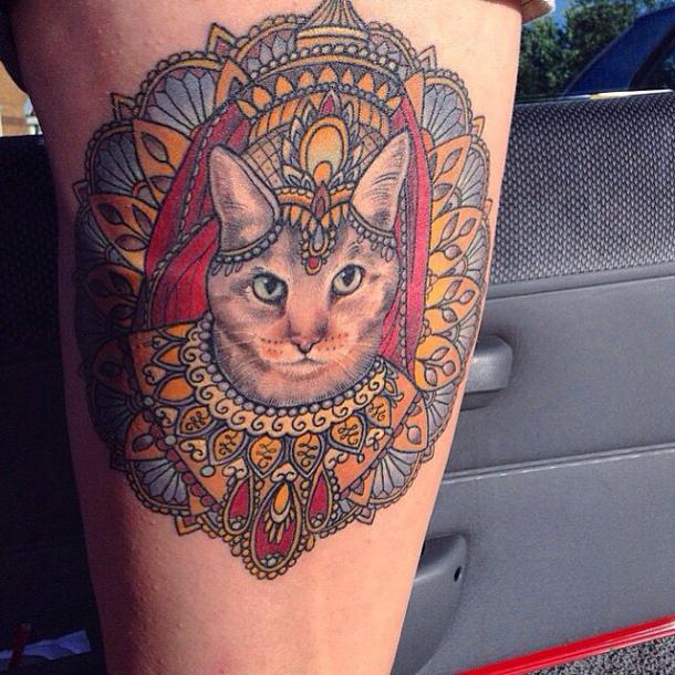 Ornate Cat Portrait Tattoo Idea