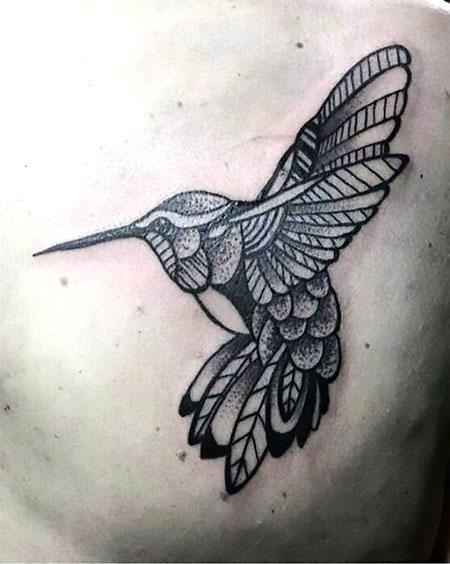 Black Ornate Hummingbird Tattoo Idea