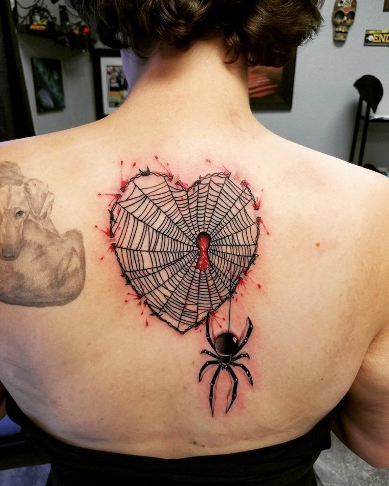 Heart Spider Web Tattoo Idea
