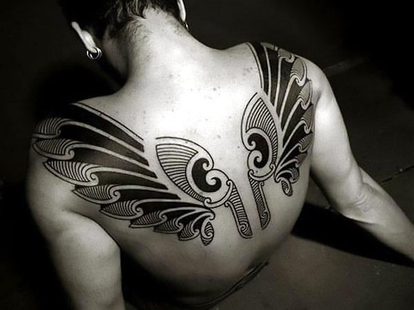 Blackwork Wings Tattoo Idea