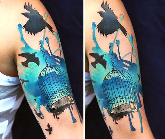 Blue Birdcage Tattoo Idea