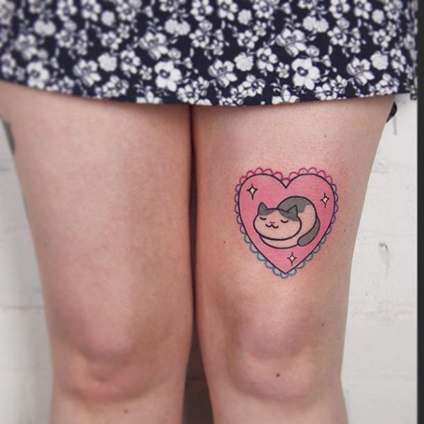 Kitty in Heart Tattoo Idea