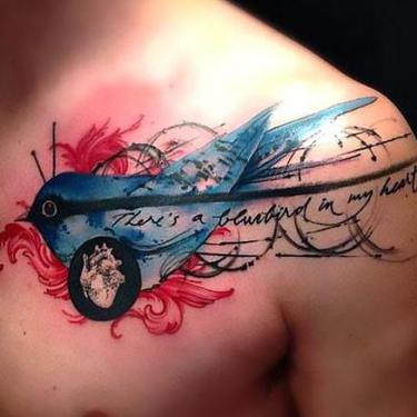 Bluebird In Heart Tattoo