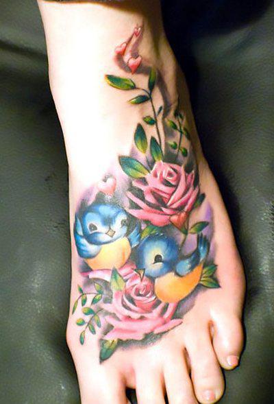Bluebird Nestings on Foot Tattoo Idea