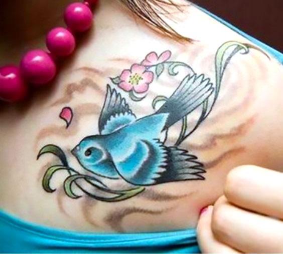 Bluebird on Collarbone Tattoo Idea