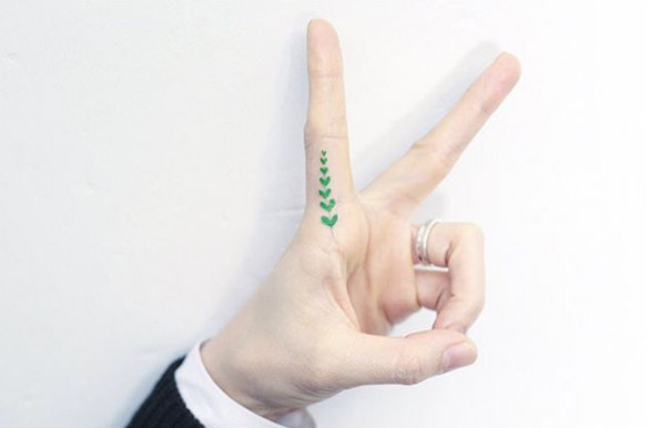 Botanical Green Hearts Tattoo Idea