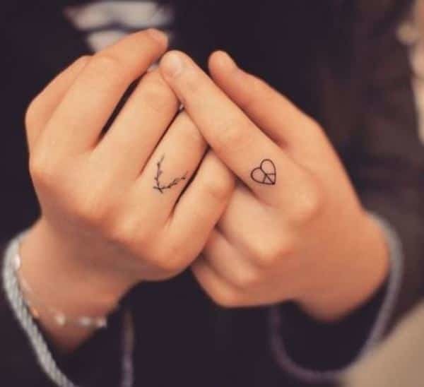 Twigs & Heart On Fingers Tattoo Idea