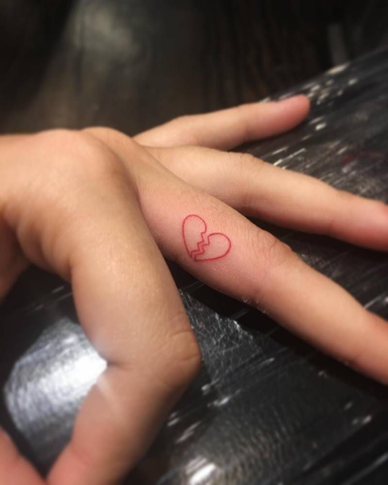 Small Broken Red Heart Tattoo Idea