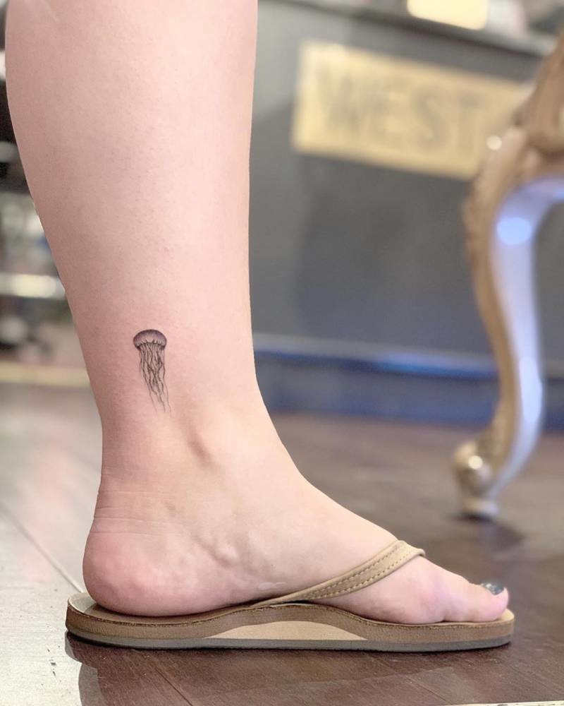 Ankle Small Jellyfish Tattoo Idea