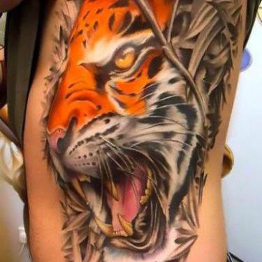 Big Cool Tiger on Side Tattoo