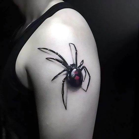 Black 3d Spider Tattoo Idea