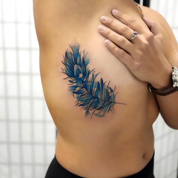 Blue Peacock Feather Tattoo Idea