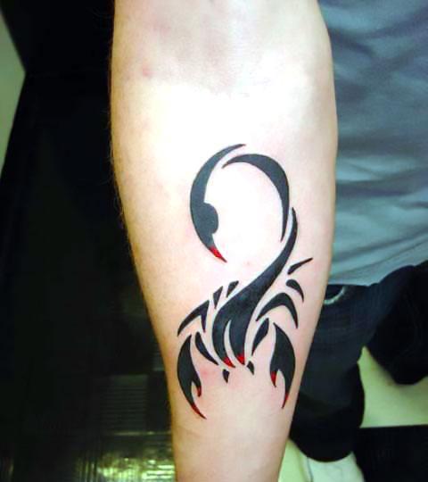 Black and Red Tribal Scorpion Tattoo Idea