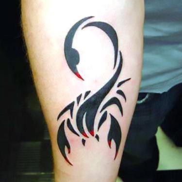 Black and Red Tribal Scorpion Tattoo