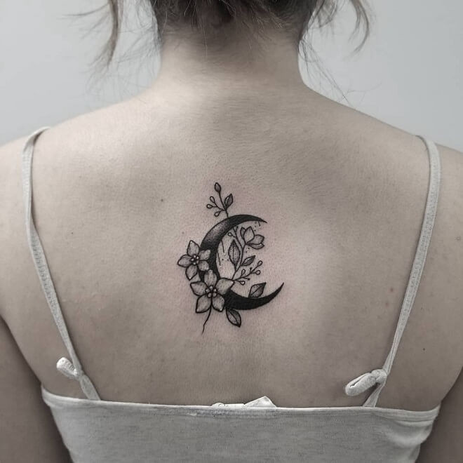 Floral Moon Tattoo Idea