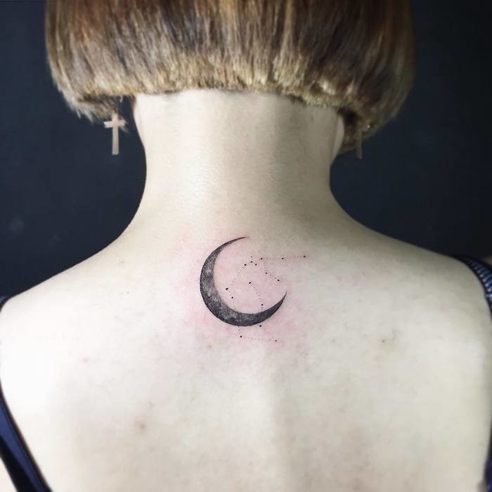 Crescent Moon And Aquarius Constellation Tattoo Idea