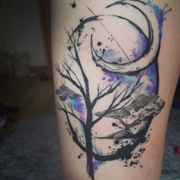 Tree And Moon Tattoo Idea
