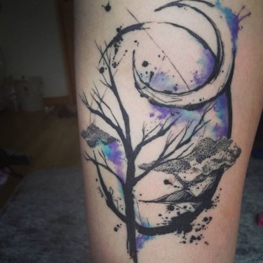 Tree And Moon Tattoo