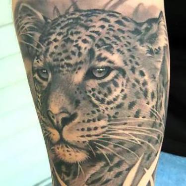 Black and White Leopard Face Tattoo