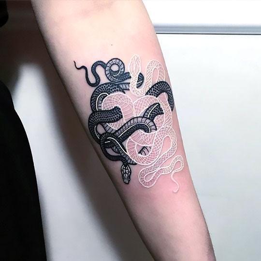 Black and White Snake Arm Tattoo Idea