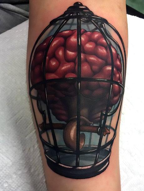Brain In Birdcage Tattoo Idea