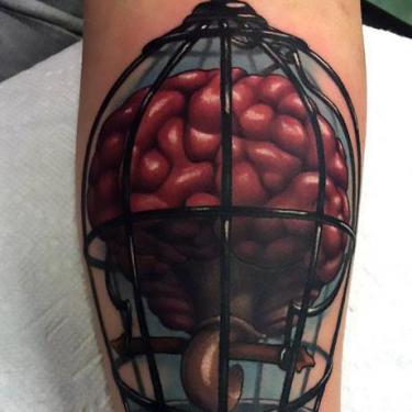 Brain In Birdcage Tattoo
