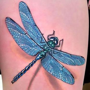 Blue 3D Dragonfly Tattoo