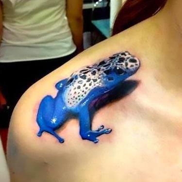 Blue 3D Frog Tattoo