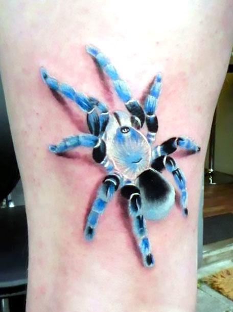 Blue 3D Spider Tattoo Idea