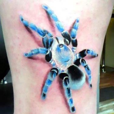 Blue 3D Spider Tattoo