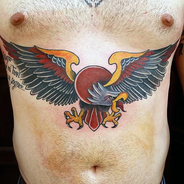 Stomach Traditional Eagle Tattoo Idea