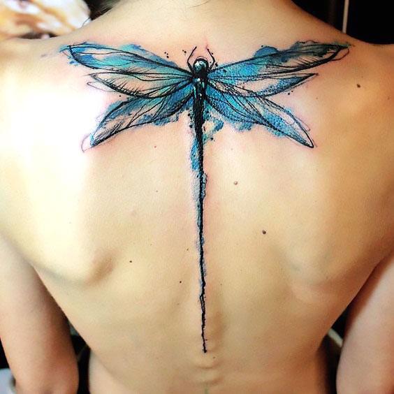 Blue Watercolor Dragonfly Tattoo Idea